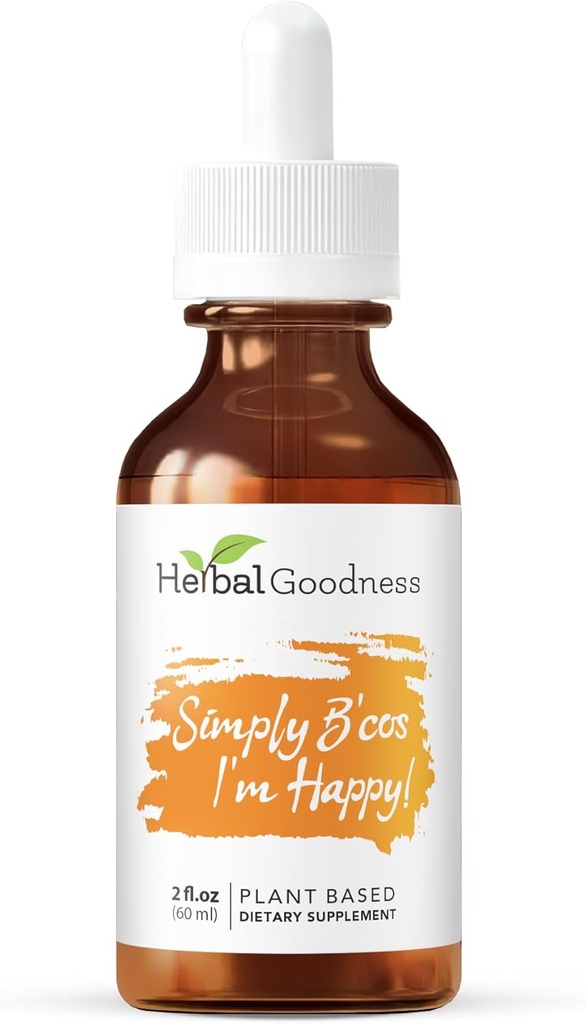 Buone erbe semplicemente B'cos Sono felice! Mood & Stress Support Supplementi per Uomo e Donne | Mista con Ashwagandha Organic, Graviola, St. John's Wort 2oz