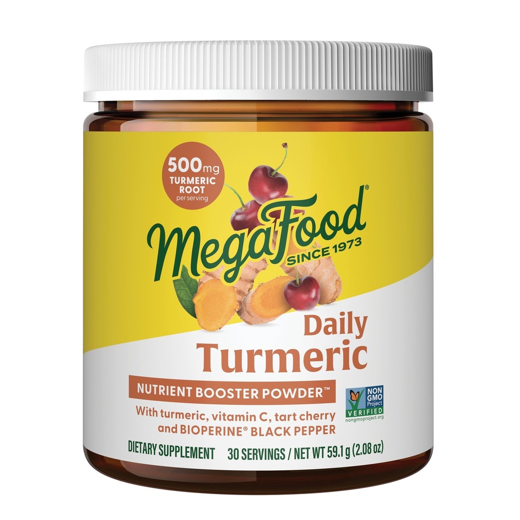 MegaFood Daily Turmeric Nutrient Booster Powder - Turmeric Supplement - mit schwarzem Pfeffer Extrakt, Tart Cherry & Vitamin C - Vegan - Hergestellt ohne 9 Lebensmittel Allergene - 2.08 Oz (30 Portionen)