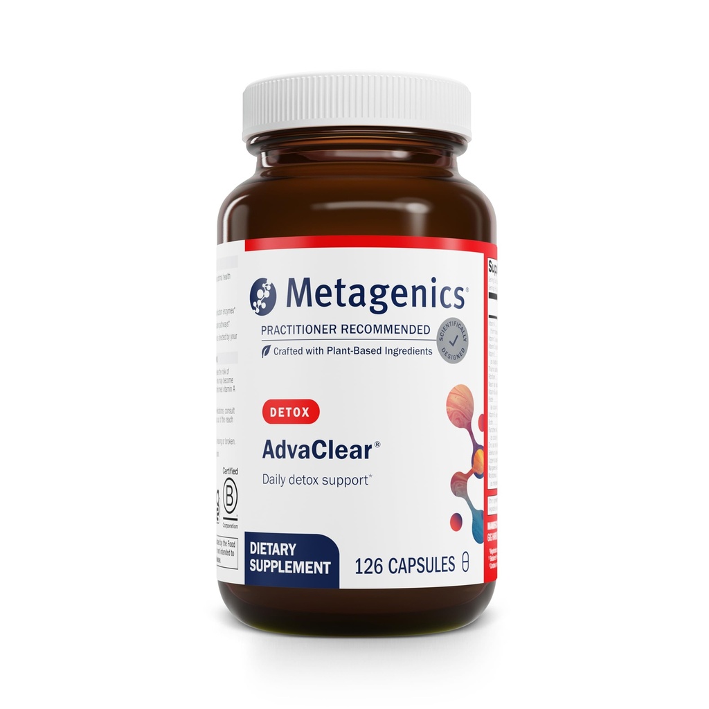 Metagenics AdvaClear - Supporto giornaliero di disintossicazione con vitamine B, Zinc & Pantothenic Acid - Supporta il fegato e la salute immunitaria* - Non OGM, Senza glutine, Vegan - GMP Certified Facility - 126 Capsule