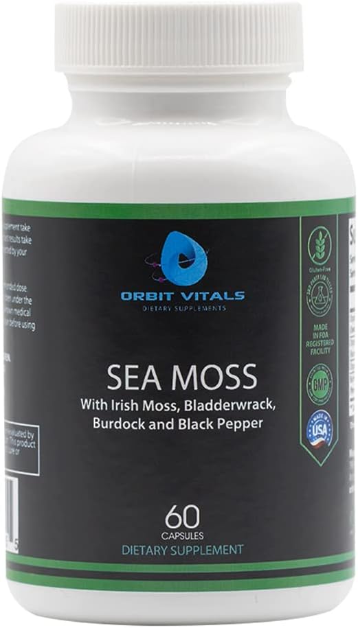 La mousse de mer avec la racine de mousse d'Irlande Bladderwrack et le poivre noir - Nutrients-Rich Superfood pour Immune, digestif, articulaire, santé de la peau - Vegan, non-OGM - 60 gélules de mousse d'Irlande, Fabriqué aux États-Unis