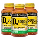 MASON NATURAL Vitamin D3 125 mcg (5000 IU) - Unterstützt allgemeine Gesundheit, stärkt Knochen und Muskeln, aus Fisch Leberöl, 50 Softgels (Pack von 3)