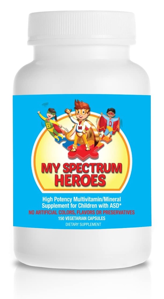 My Spectrum Heroes Kinder Multivitamin Supplement - Acetyl-l-Carnitin, Choline, Coenzym Q10, Inositol, MSM, MTHF, NAC für tägliche Ernährungshilfe und kognitive Gesundheit (150 Kapseln)