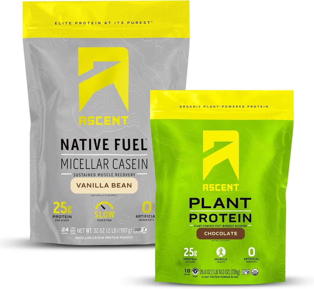 Polvere di proteine della caseina di ascesa Fagiolo di Vanilla 2 lb & polvere proteica vegetale Cioccolato 18 Serve