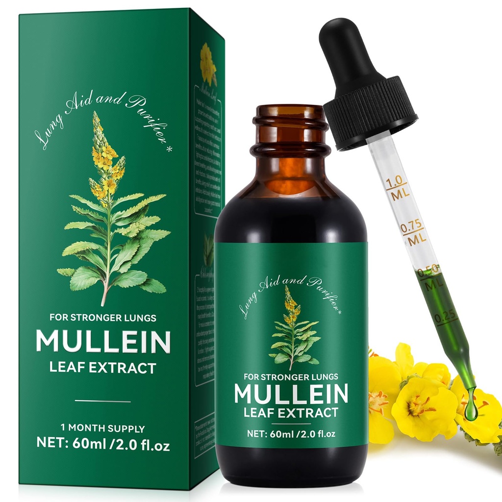 Mullein Drops, Mullein Leaf Extract für Lunge, Mulleins Leaf Drops für Lung Cleanse und Phlegm, schnelle Absorption Leistungsstarker Mulleins-Extrakt für stärkere Lunge (1)