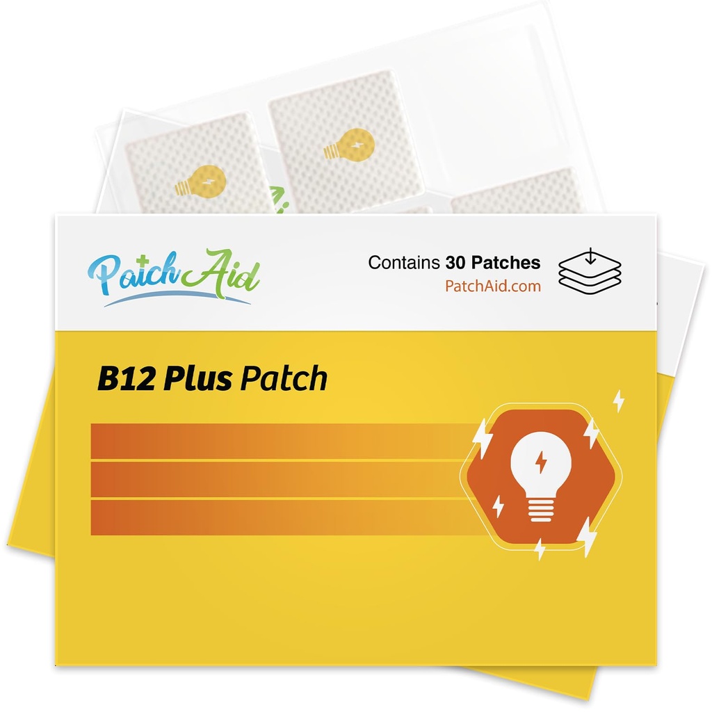PatchAid B12 Energy Plus Topical Patch | Unterstützt natürliche Energie und Fokus | 8 Stunden Verschleiß für verbesserte Absorption | 60 Tage Versorgung