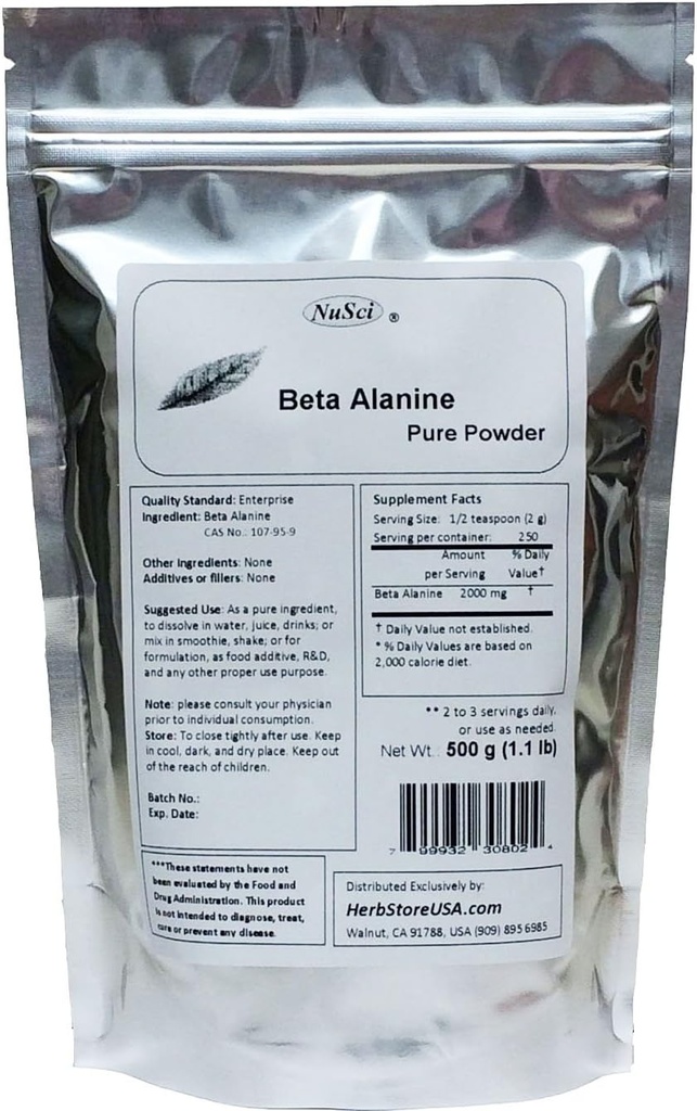Pure Beta Alanine Powder for Endurance (500 Grams (1.1 lb))