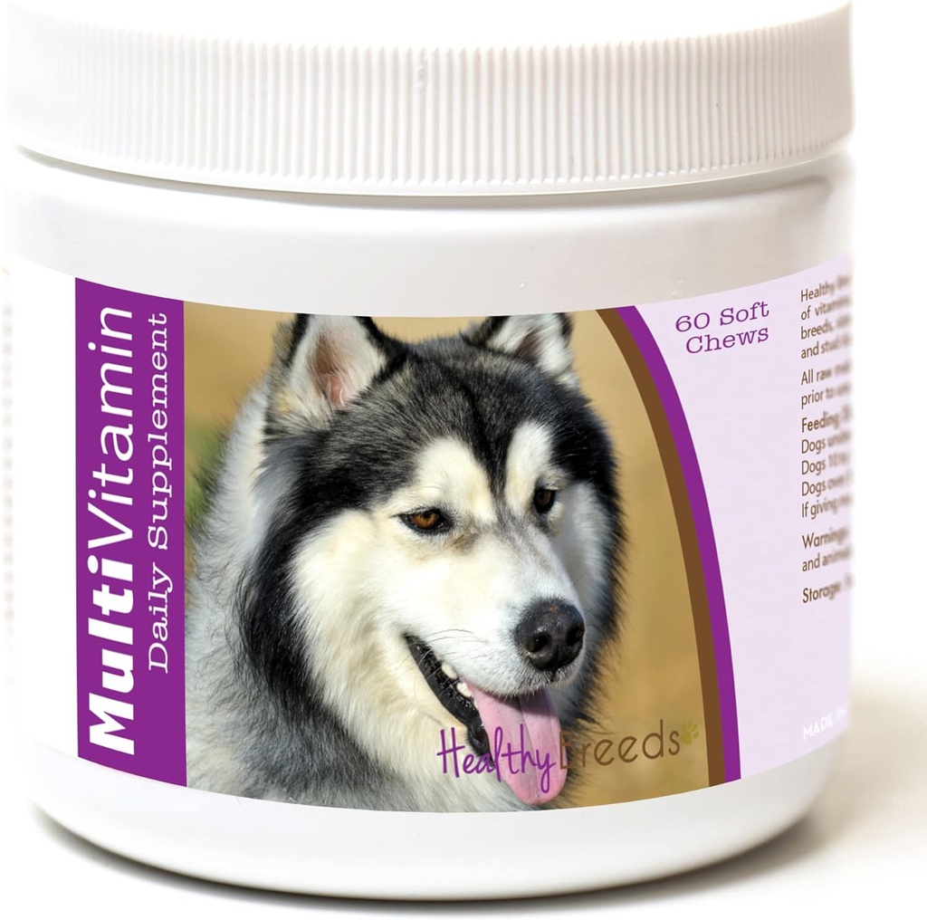 Gesunde Rassen Sibirische Husky Multivitamin für Hunde - Vet Empfohlene tägliche Ergänzung - Bacon Flavored - 60 Weiche Chews