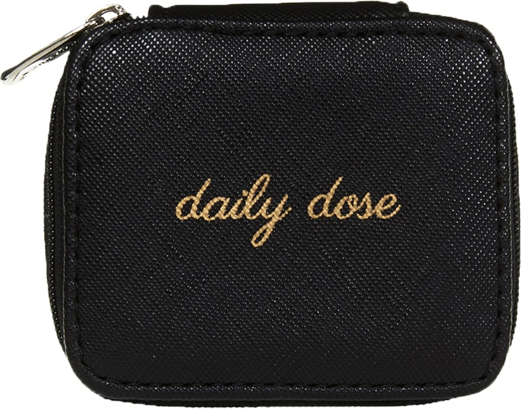 Miamica Zippered “Daily Dose” caso di pillole con 8-Day rimozione della medicina di plastica organizzatore, nero, 3,5” L x 2.75” W x 1.25” H – Tenere le vitamine e le pillole organizzate – Compact e Sleek Pill Box