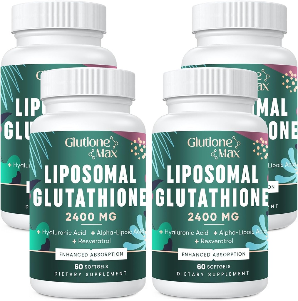 8-in-1 Liposomale Glutathione 2400 MG, hohe Absorption Antioxidantien-Formel – mit Hyaluronsäure, Alpha-Lipoinsäure, Resveratrol - Haut, Leber-Detox & Immunsystem, 240 Softgele