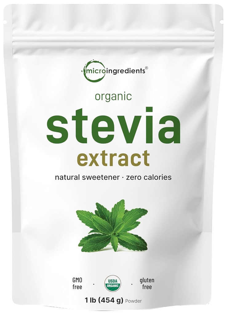 Poudre de Stevia biologique pure, 1 livre (2 837 portions), extrait de feuille verte de Stevia de qualité supérieure Reb-A-