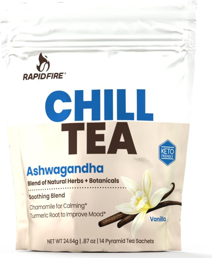 Tè fresco, miscela rilassante, promuove il relax, con Ashwagandha, camomilla, curcuma, stress tè sollievo, caffeina gratis, 14 sacchetti di tè, 14 porzioni