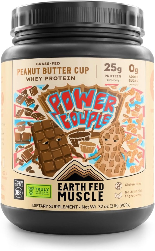 Earth Fed Muscle Power Couple Peanut Butter Chocolate Truly Grass Fed Whey Protein Isolate - NSF-Certified. Nessun Ingredienti Artificiali, Soy Free, Gluten Free, Non OGM & Hormone Free 26 Serve