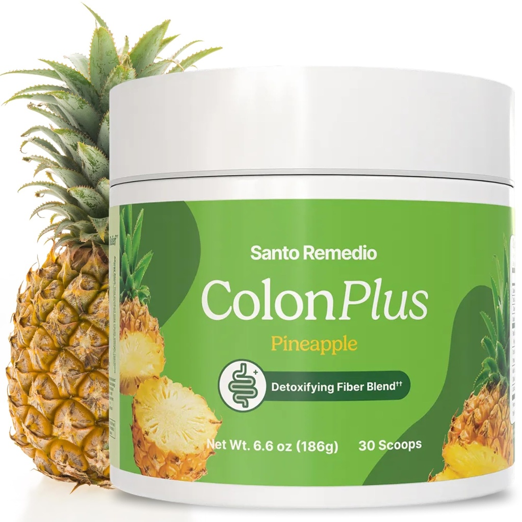 Santo Remedio Colon Plus, Colon Cleanser, Nahrungsergänzungsmittel Psyllium Husk Fiber und Probiotics, 30 Servierungen, Ananas Flavor