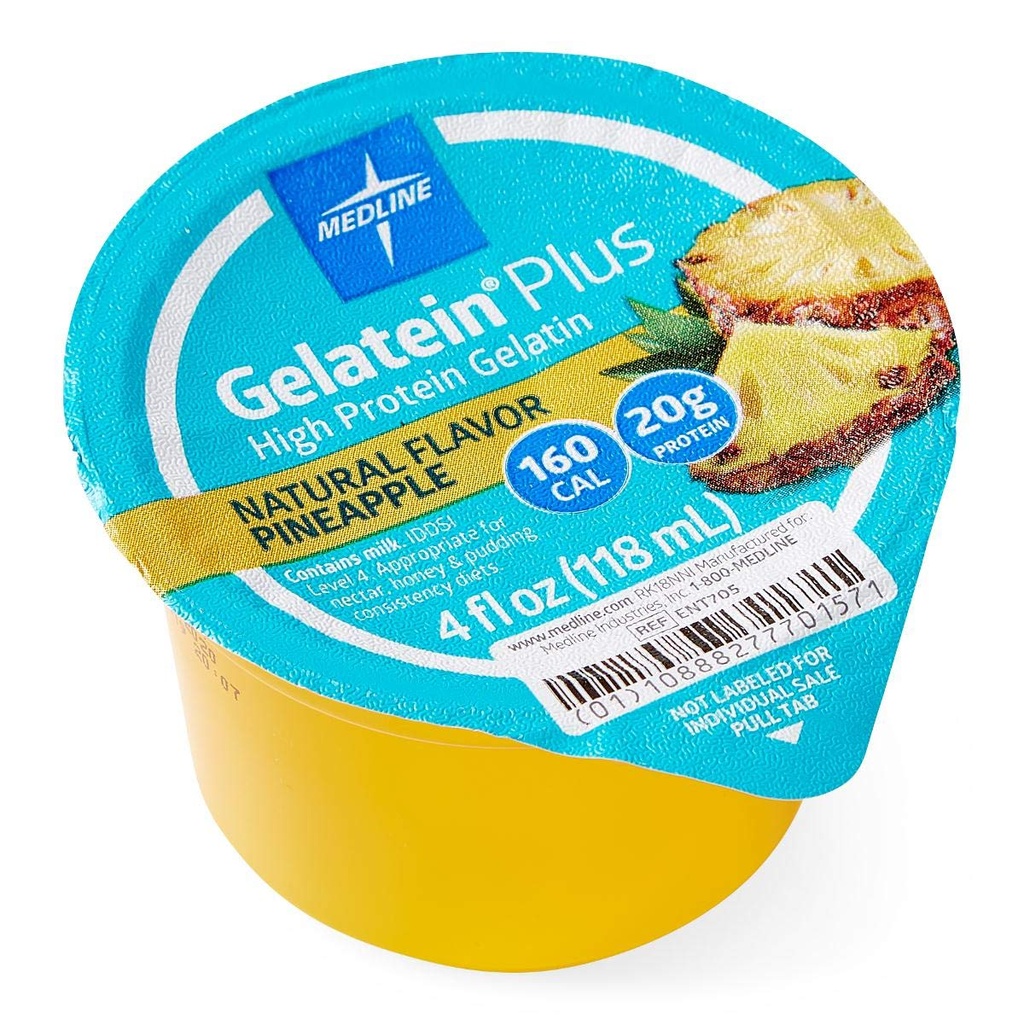 Supplément de gélatine plus active Medline, facile à servir, protéines et calories améliorées, saveur d'ananas, 4 oz.