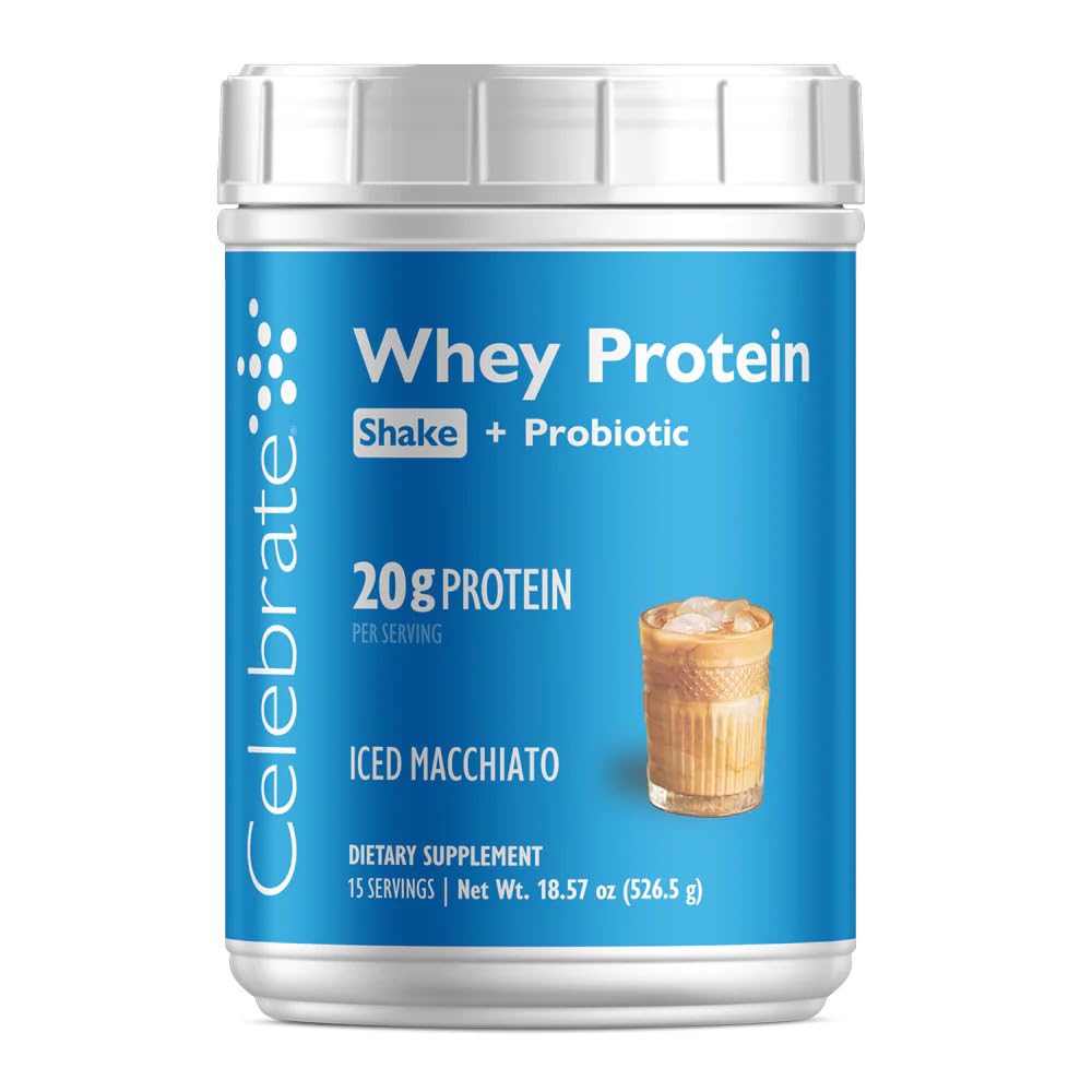 Celebrare le vitamine Ricostruire la polvere proteica con Probiotici & Prebiotici - 20g Whey Isolate Protein, High Fiber, per i pazienti di chirurgia post baratrica - Iced Macchiato (15 Serve)