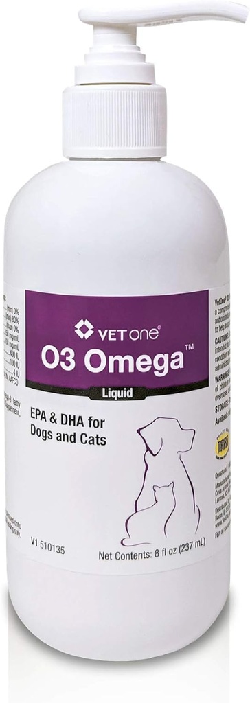 Omega 3 Fish Oil Liquid - Nutritional Fatty Acids EPA & DHA, Omega 3 für Hunde & Katzen, baut Immun- & Gelenk Gesundheit, Haut und Mantel Ergänzung für Hunde, Katzen-Vitamine, 8 Unze Omega 3 Flüssigkeit - VetOne