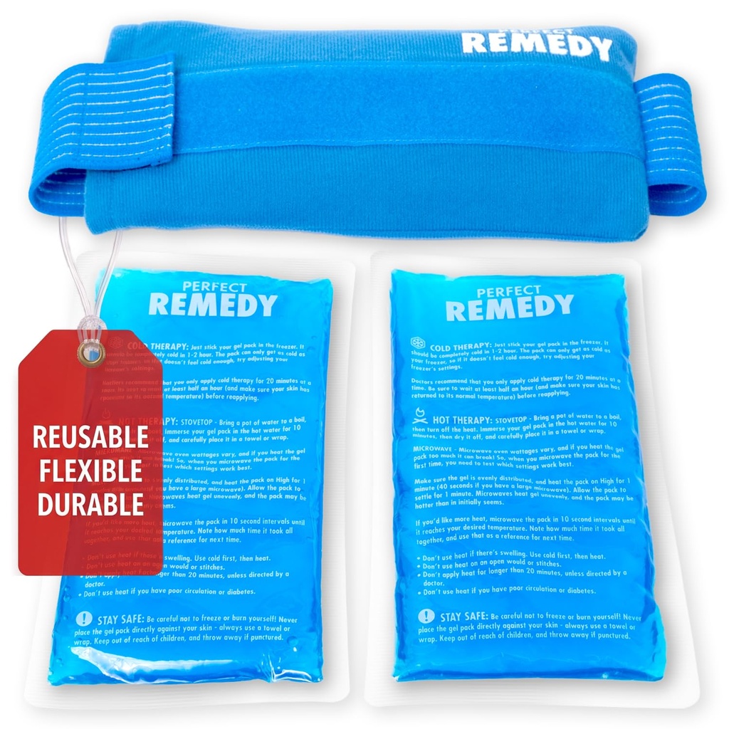 Perfect Remedy 2-Pack Gel Ice Packs für Verletzungen mit Strap Cover, Flexibel heiße kalte Kompressor, beruhigende weiche Eispakete für Hilfe bei Verletzungen Bedingungen, Alternative zu Heißwasserflaschen (blau, regelmäßig)