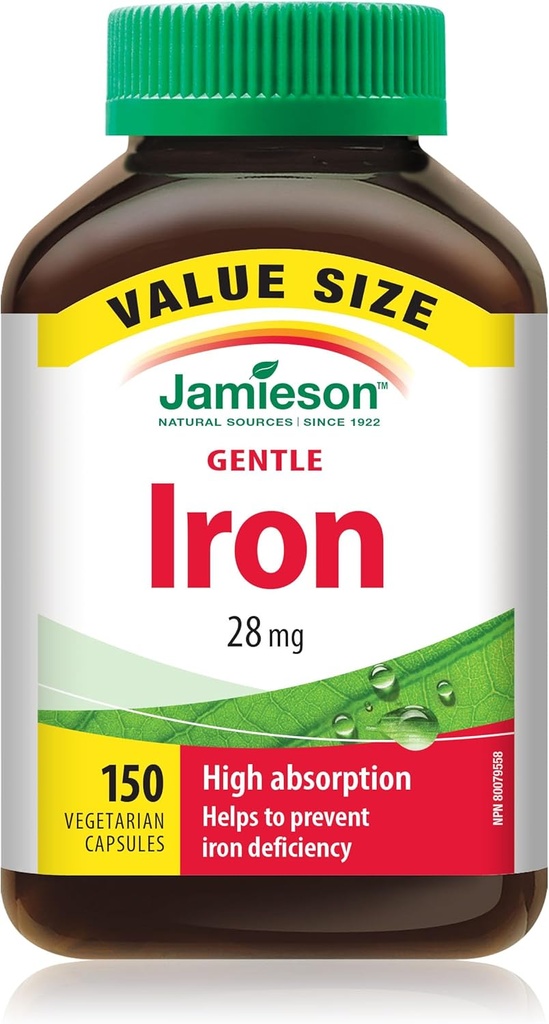 Jamieson Haute Absorption Fer doux, 150 capsules Valeur Taille