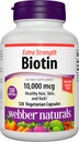 Webber Naturals Biotin 10.000 mcg, Extra Strength, 120 Kapseln, Gesundes Haar, Haut und Nägel, Vitamin Supplement, Vegan