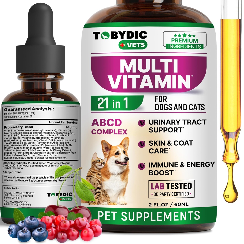 Cat & Dog Multivitamin 21 in 1 Pet Supplements mit Cranberry & Glucosamin - Natürliche Medizin & Support für UTI, Urinary Tract, Bladder, Kidney, Skin Coat, Joints Treatment Made in USA