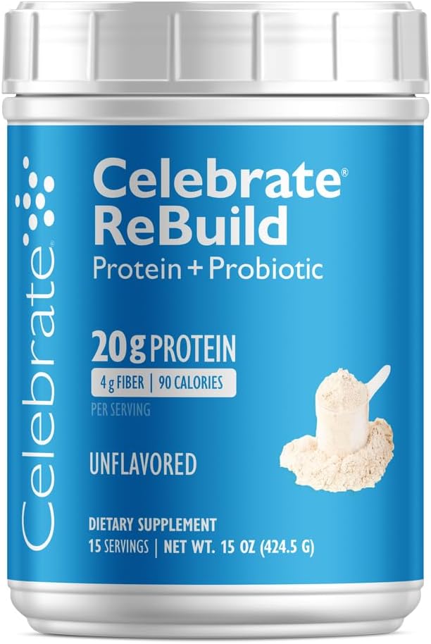 Celebrare le vitamine Ricostruire la polvere proteica con Probiotici & Prebiotici - 20g Whey Isolate Protein, High Fiber, per i pazienti di chirurgia post baratrica - non aromatizzati (15 Serve)