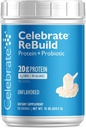 Celebrare le vitamine Ricostruire la polvere proteica con Probiotici & Prebiotici - 20g Whey Isolate Protein, High Fiber, per i pazienti di chirurgia post baratrica - non aromatizzati (15 Serve)