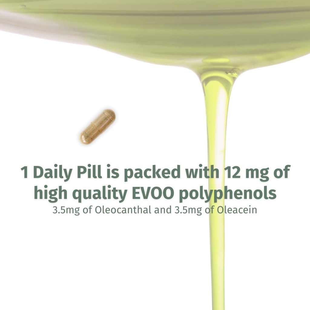 OleocanMC Capsules - 90 jours d'approvisionnement - Supplément de polyphénol EVOO Premium - 3,5 mg d'oléocanthal et 3,5 mg d'oléacéine - Large spectre