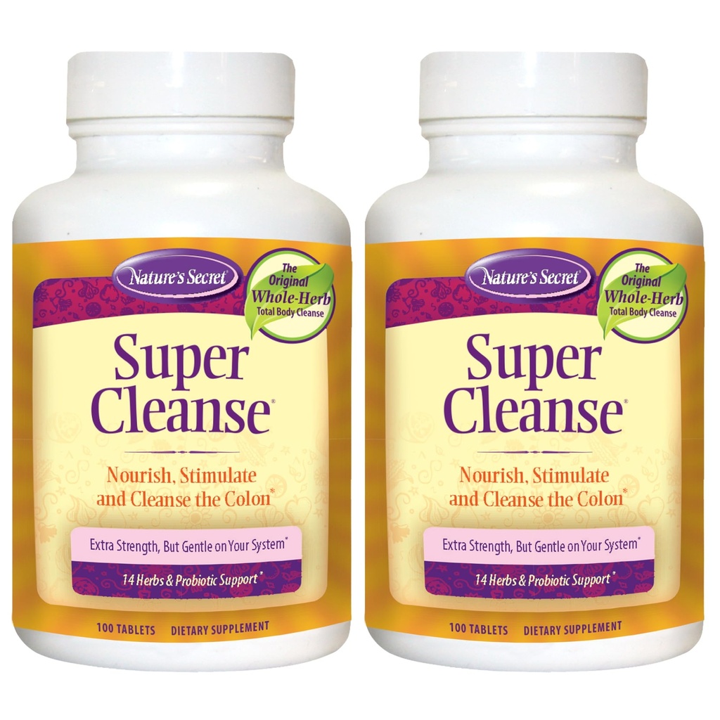 Natura Segreto Super Cleanse Extra Strength Toxin Detox & Gentle Eliminazione Corpo Cleanse, Digestivo & Colon Health Support - Stimolante Miscela di 14 Erbe con Probiotici - 100 compresse (Pack of 2)