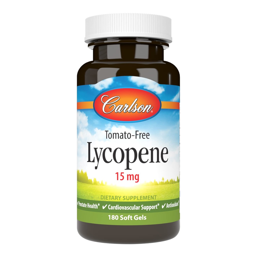 Carlson - Lycopène, 15 mg, sans tomates, Prostate Health & Circulation Support, Bien-être optimal, 180 Softgels