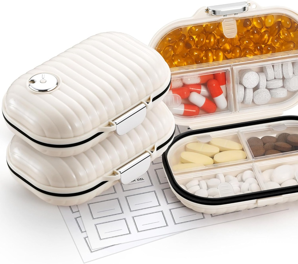 [2 Pack] Zannaki Pill Case Portable Small Weekly Travel Pill Organizer, Cute Moisture Proof Pill Box Holder for Purse, Daily Mini Pocket Pharmacy Medicine Container per la vitamina, Fish Oil, Supplemento