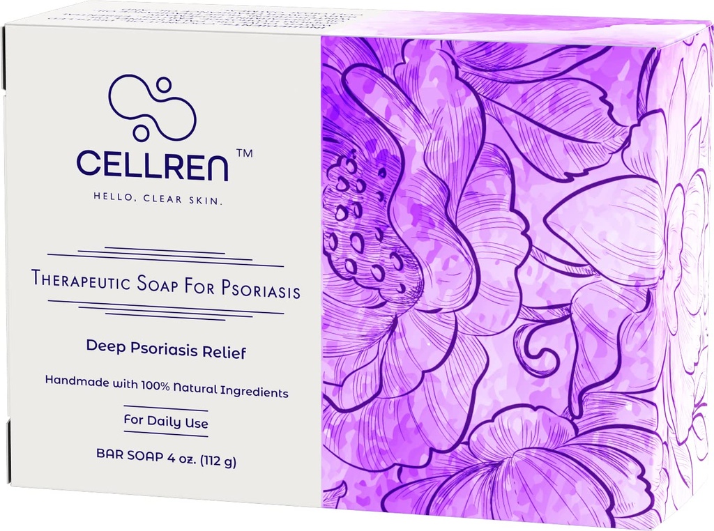 CellRen Psoriasis Soap Bar. Rilievo naturale per la psoriasi. Formula Extra Skin-Calming. 4oz