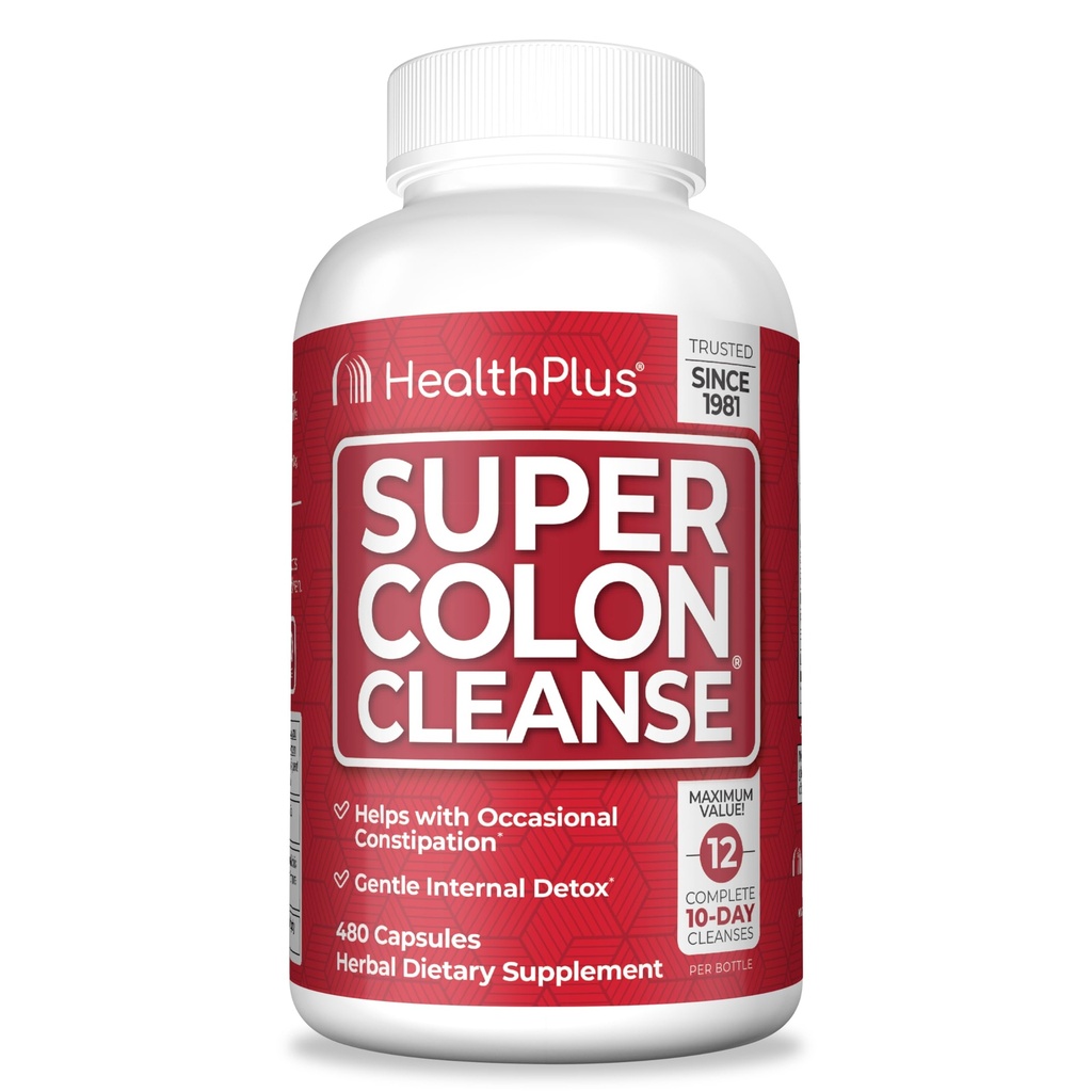 Sanità Plus Super Colon Cleanse 120 giorni di alimentazione di Detox Detetle Gut Cleanse, Psyllium Husk, Probiotici per il sollievo di costipazione & supporto digestivo, 480 capsule