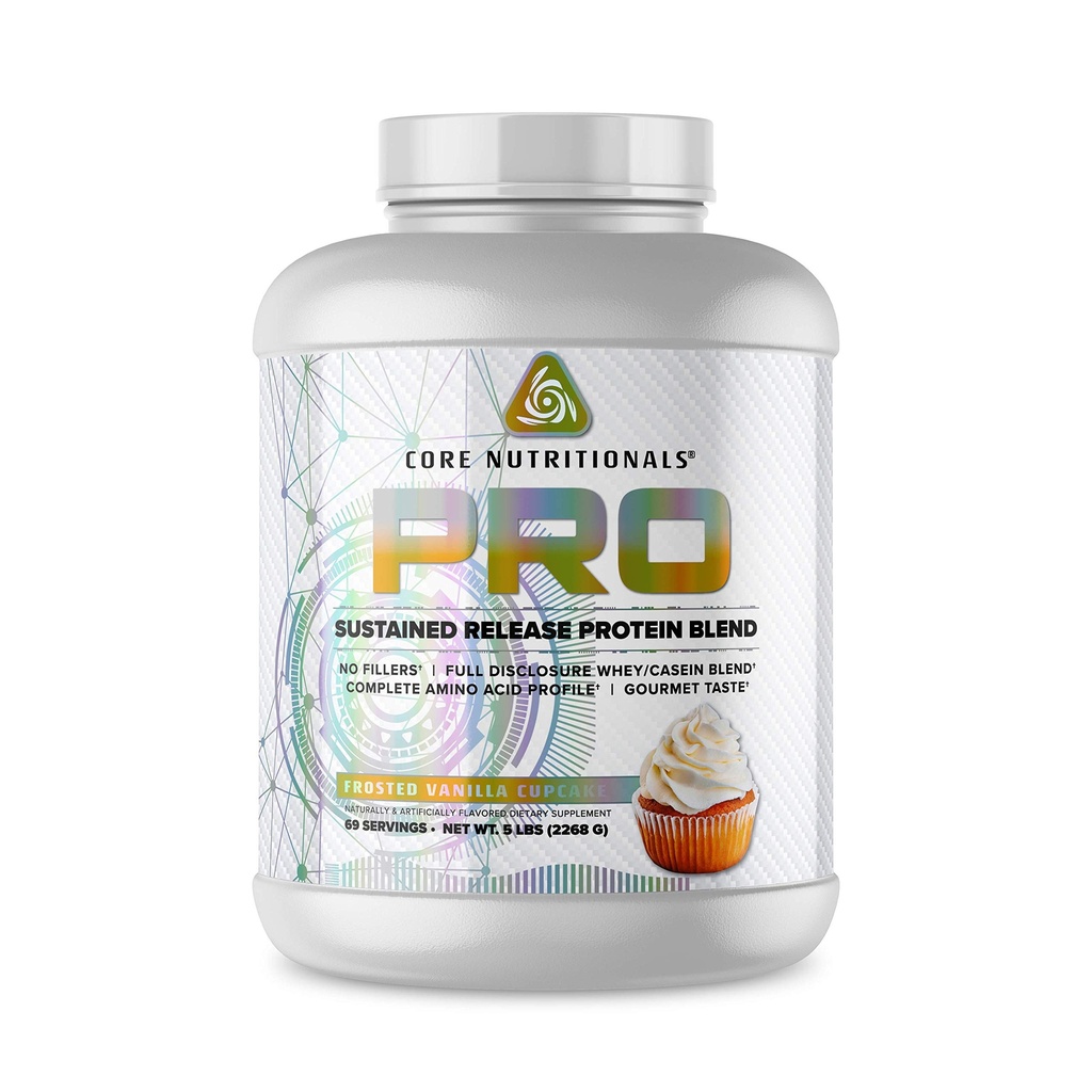 Noyau nutritionnel Pro Mélange de protéines à libération prolongée, mélange d'enzymes digestives, 25G Protéine, 2G Carbe, 69 portions (Cupcake de vanille congelée)