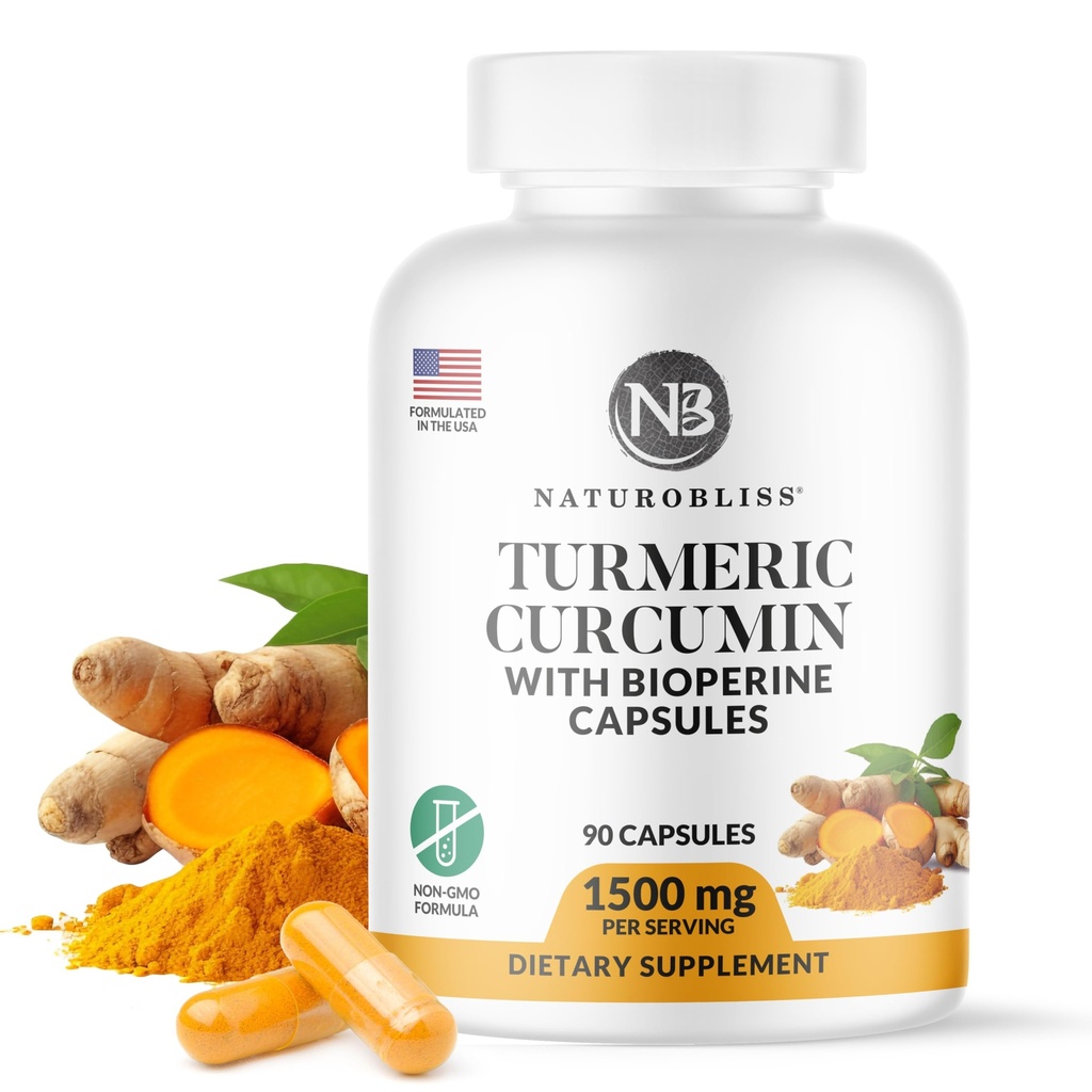 NaturoBliss Kurkumin mit BioPerine 1500mg - Non GMO - Glutenfrei - 90 Kapseln