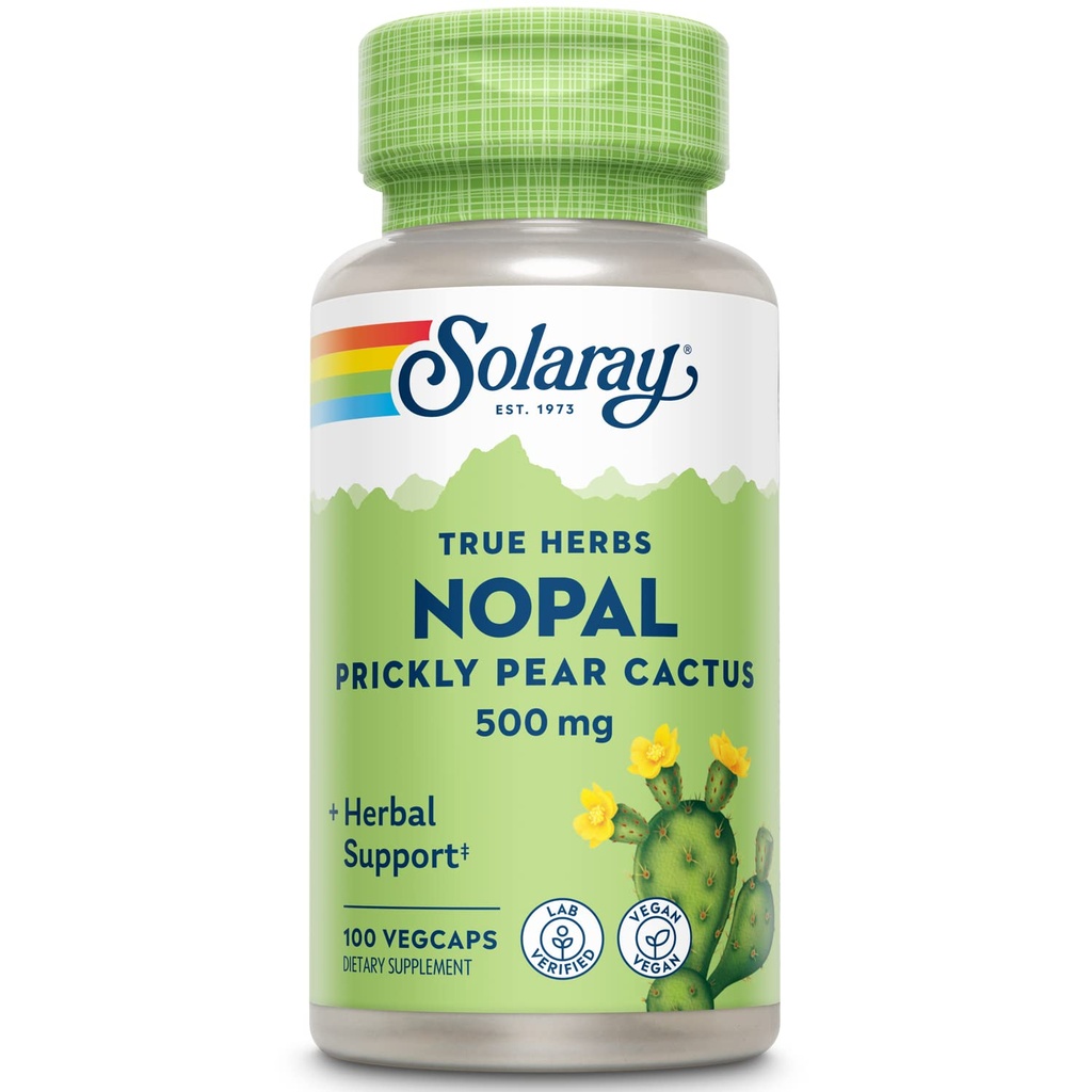 SOLARAY Nopal Prickly Pear Cactus 500 mg, con naturale occurring Fibra dietetica, Antiossidanti, Carotenoidi e altri nutrienti, Vegan, 60 giorni indietro Garanzia, 100 Serve, 100 VegCaps