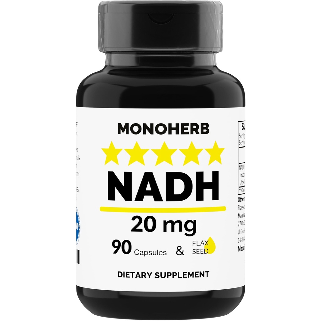 MONOHERB NADH 20 mg - 90 capsule vegetariane - Ridotto Nicotinamide Adenine Dinucleotide Supplemento
