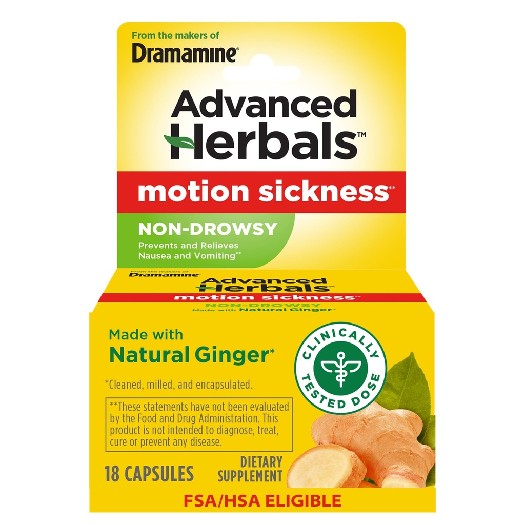 Des fabricants de dramamine, herbes avancées, non somnolence, soulagement de la maladie des mouvements, fait avec le gingembre naturel, 18 comtes