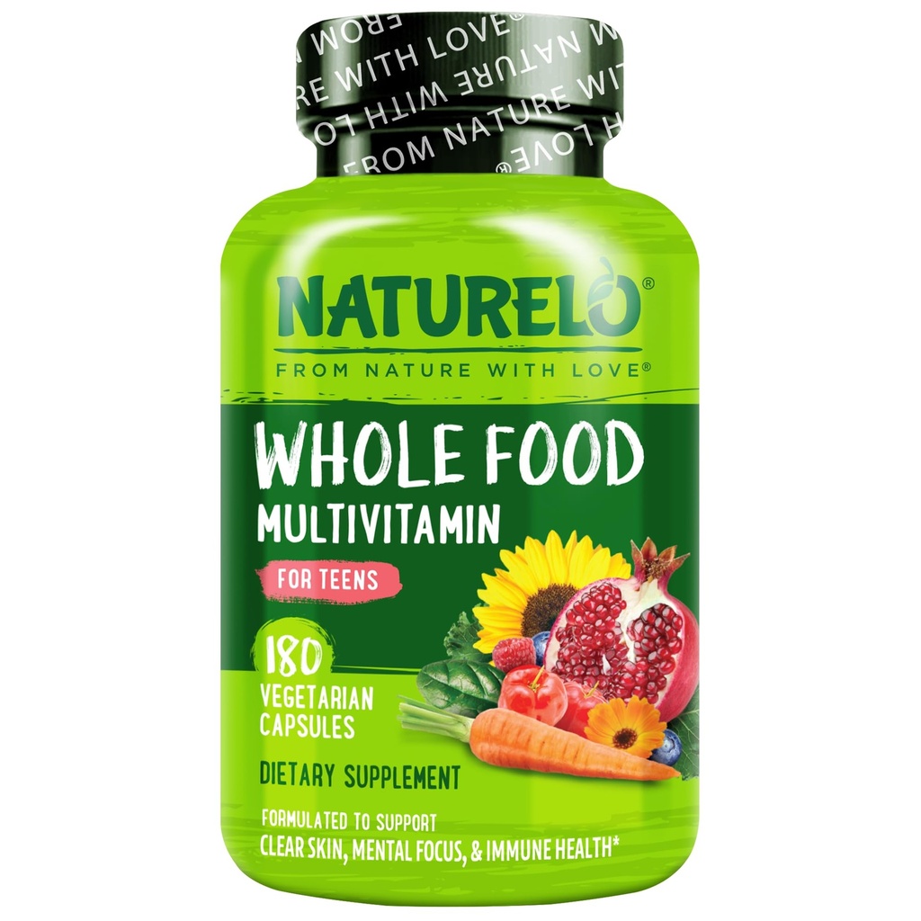 NATURELO Teen Multivitamin - Ganzes Essen Multivitamin - mit Mineralien für Teenager Jungen & Mädchen - Ergänzung für aktive Kinder - Non-GMO - Vegan & Vegetarisch - 180 Kapseln