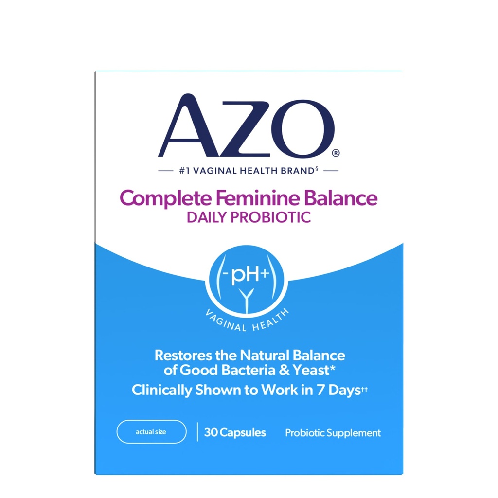 AZO Complete Feminine Balance Daily Vaginal Probiotics for Women, cliniquement prouvé pour aider à protéger la santé vaginale, aide à équilibrer le pH et la levure, 30 Compte