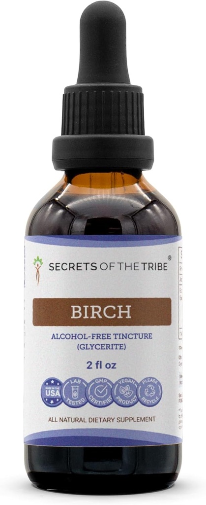 Secrets of the Tribe Birke Tincture Alcohol-Free Liquid Extract, Birke (Betula Pendula) Getrocknete Blatt (2 FL OZ)