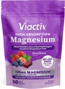 Viactiv Magnesium Chews, Citrato di Magnesio ad alto assorbimento, Aroma di bacche miste con meno zucchero che piombo Magnesio Gummies, 30ct, 1pc Serving