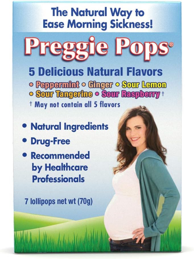 Preggie Pops | 7 Lollipops | Morning Sickness & Nausea Relief während der Schwangerschaft | Sicher für schwangere Mutter & Baby | Glutenfrei | 7 Aromen: Zitronen, Himbeer, Pfefferminz &amp; Mehr