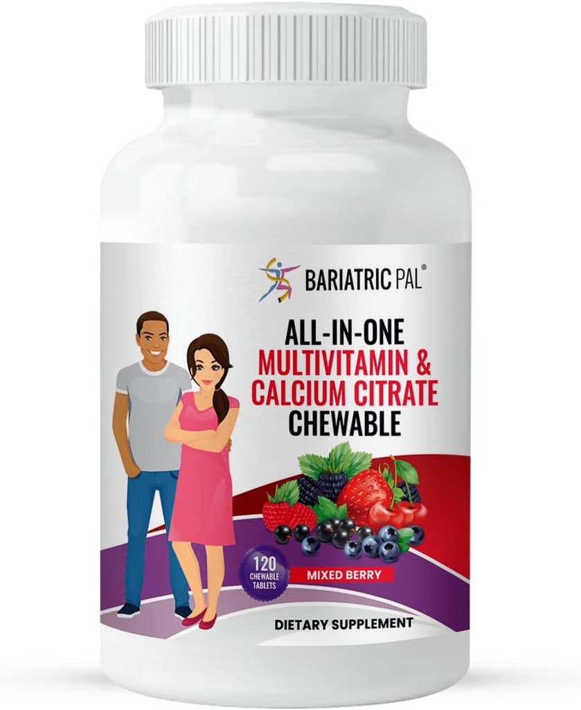 BariatricPal "All-in-ONE Chewable Multivitamin mit Calcium Citrat & Eisen - Mischbeere (30-Day Supply)
