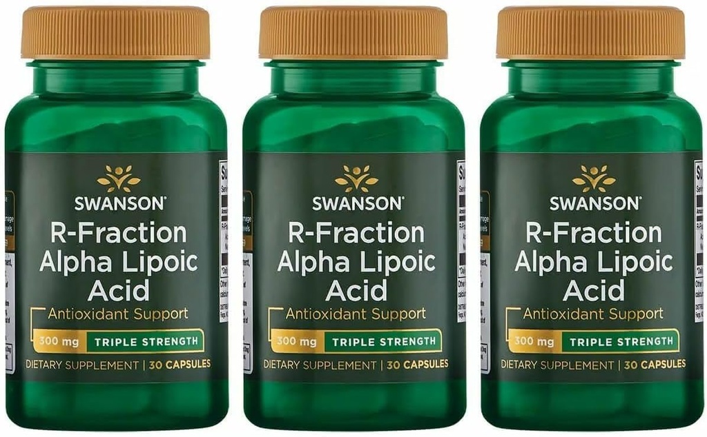 Swanson Triple Strength R-Fraction Alpha Lipoic Acid - Promuove la pressione sanguigna sana e fornisce nutrienti essenziali - (30 capsule, 300 mg ogni) (3 pacchetto)