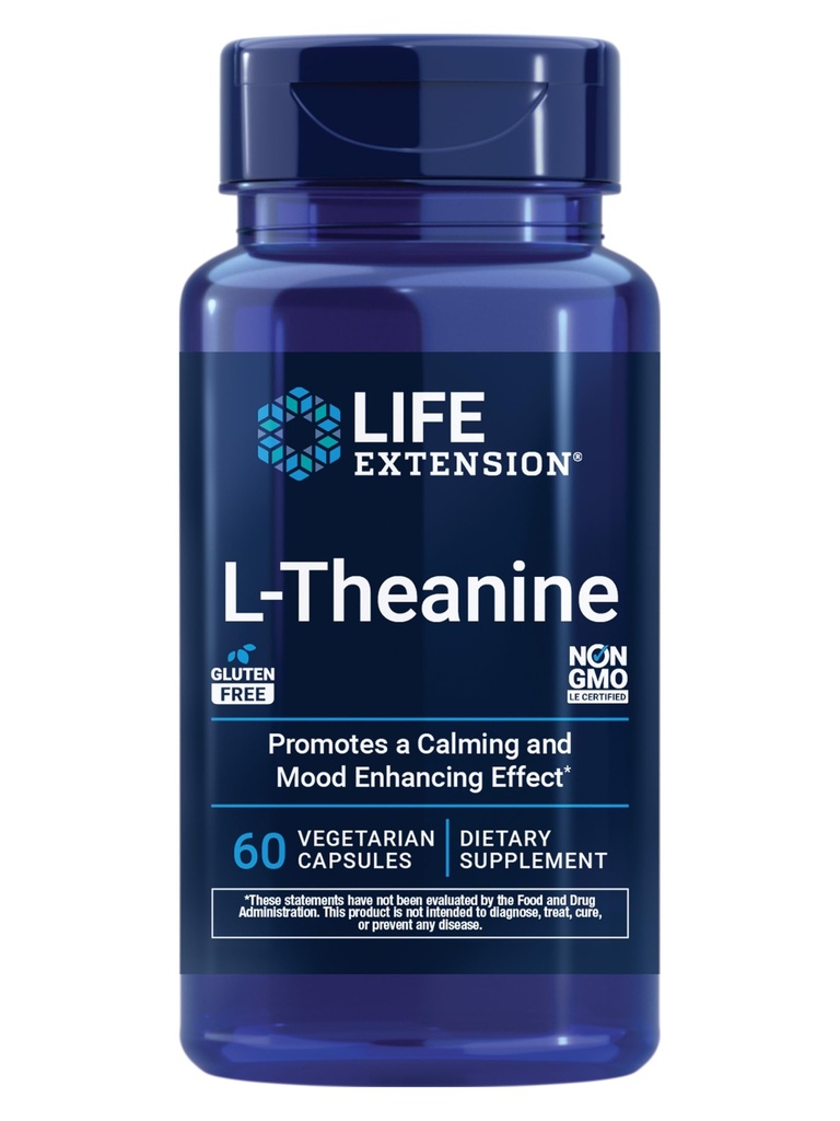 Estensione della vita L-teanina, Aminoacido teanina, Calma, Relax, Mood, Senza glutine, Non OGM, Vegetariano, 200 mg, 60 capsule