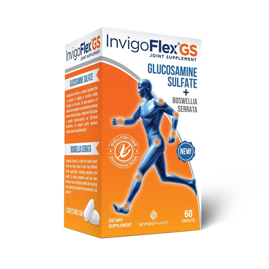 INVIGOFLEX® GS - Sulfate de glucosamine (sans shellfish, sans sodium et sans danger pour les végétariens) Non OGM, sans gluten - avec Boswellia Serrata - Knees, Hands, Back, and Hip Premium Joint Supplément