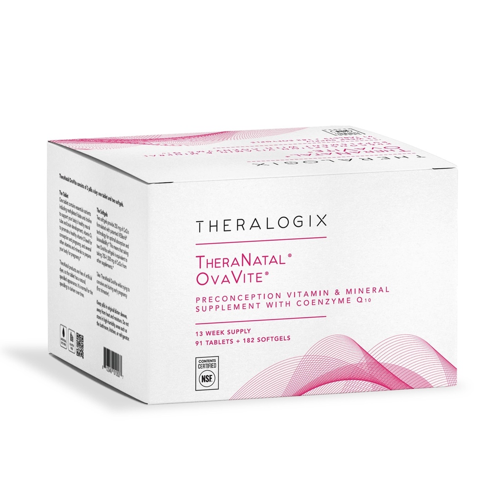 Theralogix TheraNatal OvaVite Preconception Vitamins - 13-Week Supply - Prenatal Vitamins & Fertility Supplement for Women with CoQ10* - NSF Certified - 91 Tabs, 182 Softgels (91 Servings)