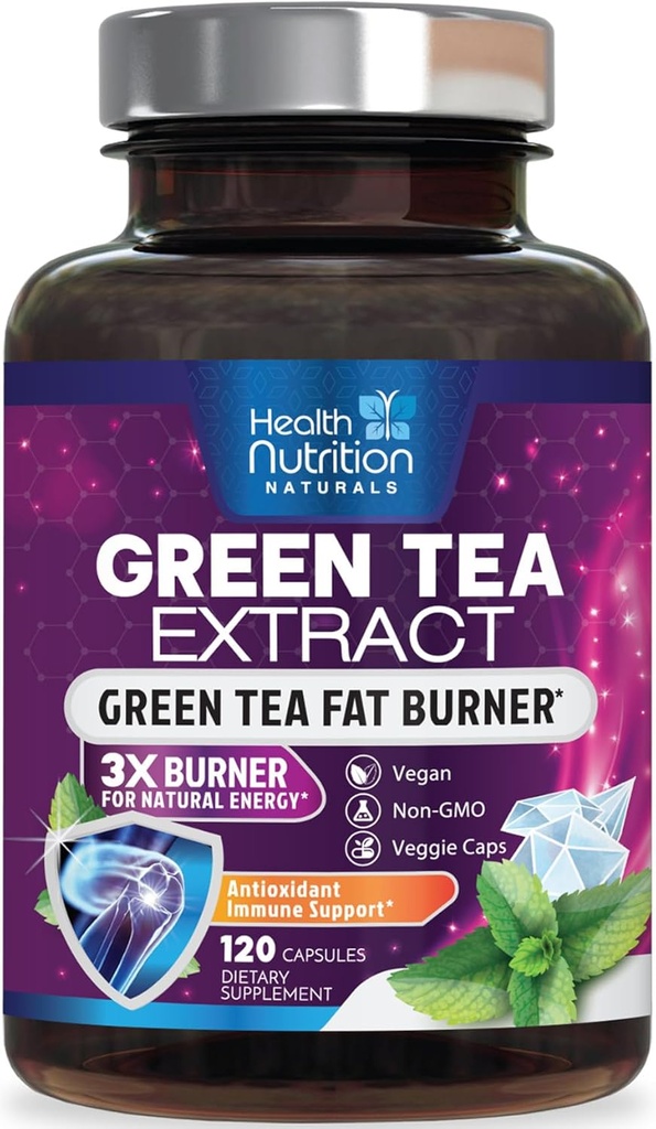 Pillole di Estratto di tè verde - 98% Standardized EGCG 1300mg 3X resistenza per l'energia naturale - Supporta cuore e antiossidante salute erbe & supporto immunitario Polyphenols & Catechins - 120 capsule