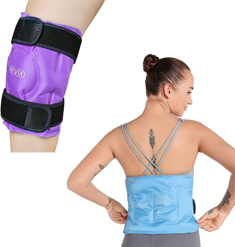REVIX Knee e Back Ice Pack per lesioni riutilizzabili, Gel Ice Wrap con terapia a compressione fredda