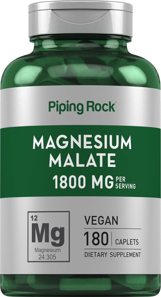 Piping Rock Magnésium Malate de 1800 mg de 180 Caplets Végétarien, Non-OGM, Supplément sans gluten